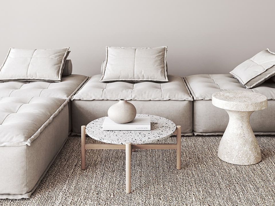 Example of light wood floor living room design with white walls (Demo)