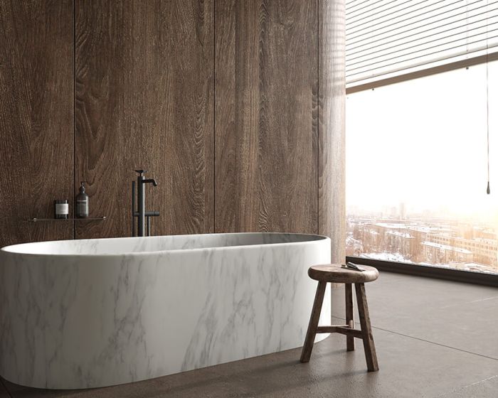 Traditional concept medium tone wood floor and brown floor bathroom (Demo)