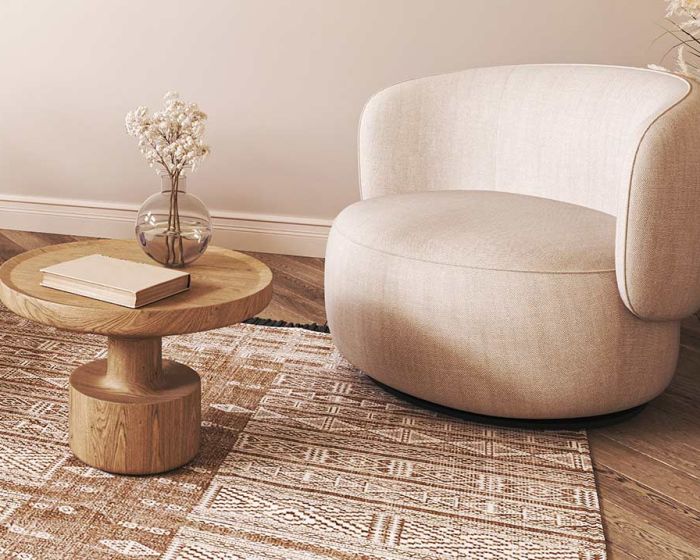 Beautiful open plan minimalist living room with laminate flooring (Demo)