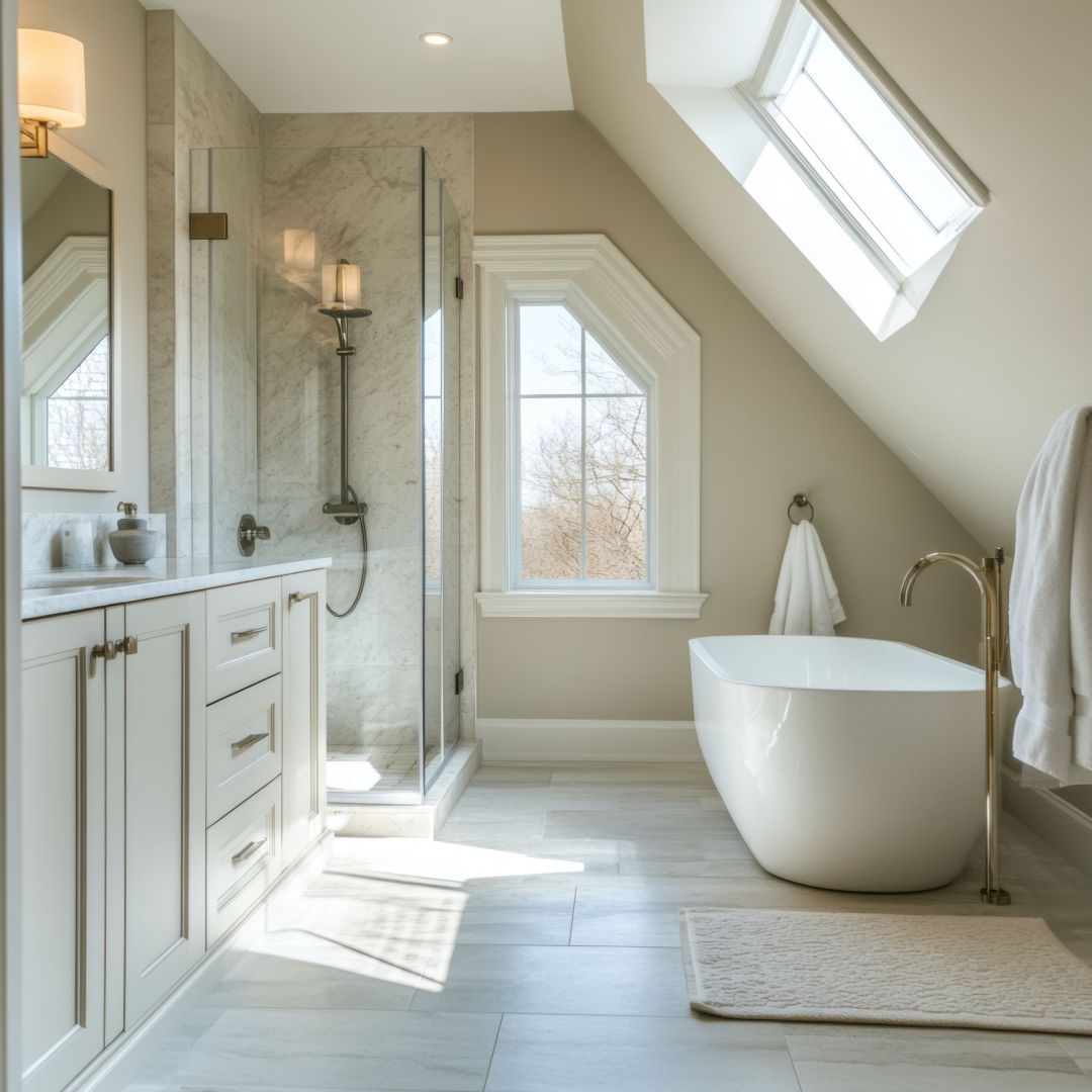 modern-bathroom-with-freestanding-tub-skylights-walk-shower